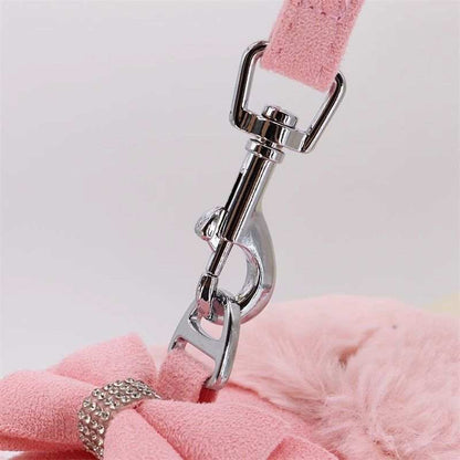 Warm Fur Collar Soft Padded Small Girl Pet Harness and Leash Set with Bow Tie - Purrfect Pet Haven