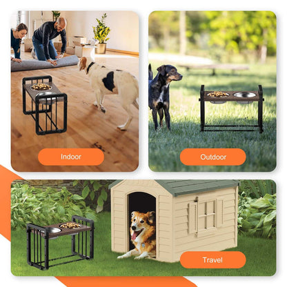 H-shaped Iron Frame 3 Height Elevated Dog Bowl - Purrfect Pet Haven