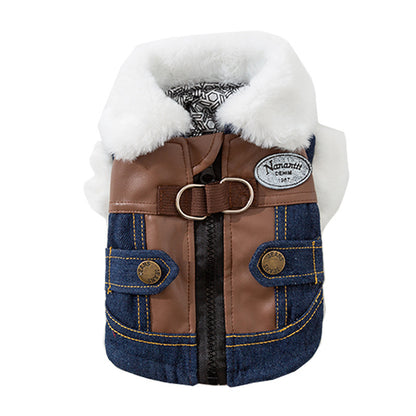 Retro Rebel Jacket - Denim Pet Coat with Fur - Purrfect Pet Haven