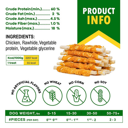 Dog Sticks Wrapped With Chicken & Pet Natural Chew Treats Grain Free Organic Meat & Human Grade Dried Snacks In Bulk For Training Small & Large Dogs - Purrfect Pet Haven
