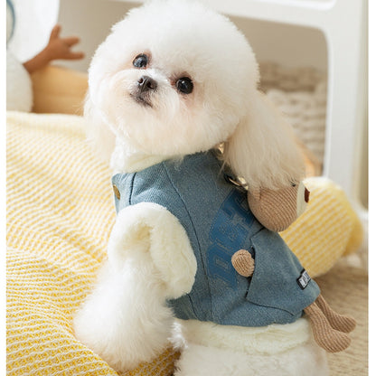 Teddy Bear Denim Vest - Dog Winter Coat with Plush Toy - Purrfect Pet Haven