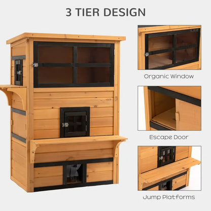 Outdoor Cat House - 3-Tier Shelter with 5 Escape Doors - Purrfect Pet Haven