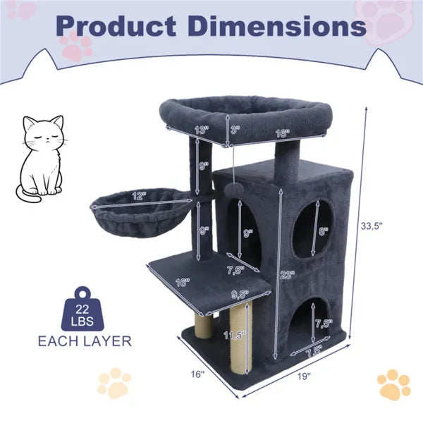 Cat Tree Multi-Level 33" - Sisal Posts 2-Tier Condo
