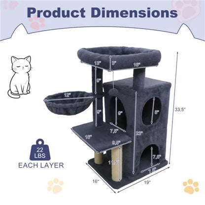 Cat Tree Multi-Level 33" - Sisal Posts 2-Tier Condo