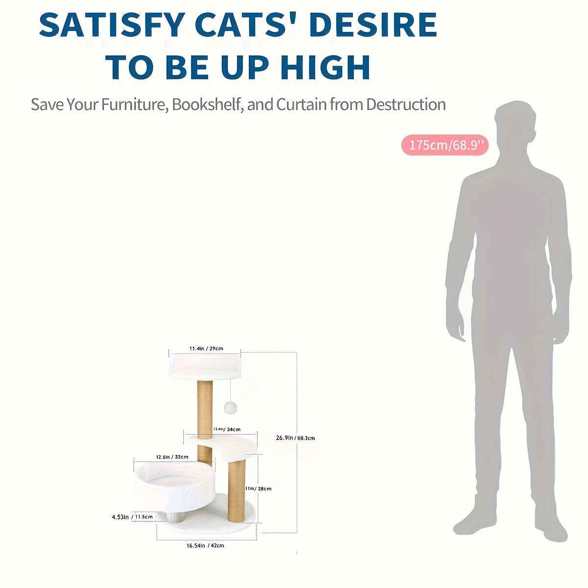 Luxury Cat Tree With Scratching Posts - Easy To Assemble, Wooden Fiber Structure, Suitable For Cats. - Purrfect Pet Haven