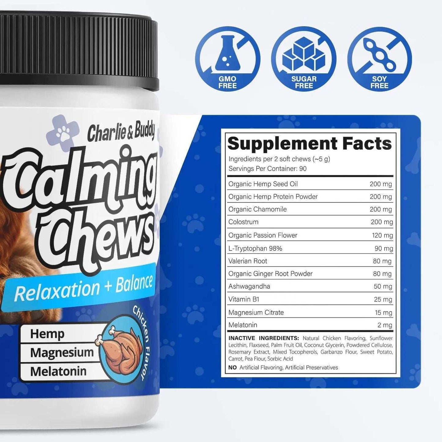 Calming Chews For Dogs Dog Anxiety Relief Promote Relaxation Dog Calming Chews With Melatonin For Dogs Chamomile Magnesium Citrate 90 Soft Chews Chicken Flavor - Purrfect Pet Haven