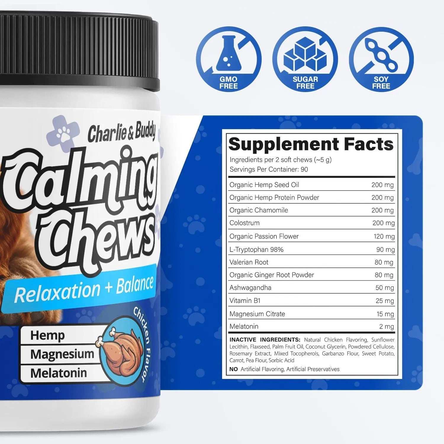 Calming Chews For Dogs Dog Anxiety Relief Promote Relaxation Dog Calming Chews With Melatonin For Dogs Chamomile Magnesium Citrate 90 Soft Chews Chicken Flavor - Purrfect Pet Haven