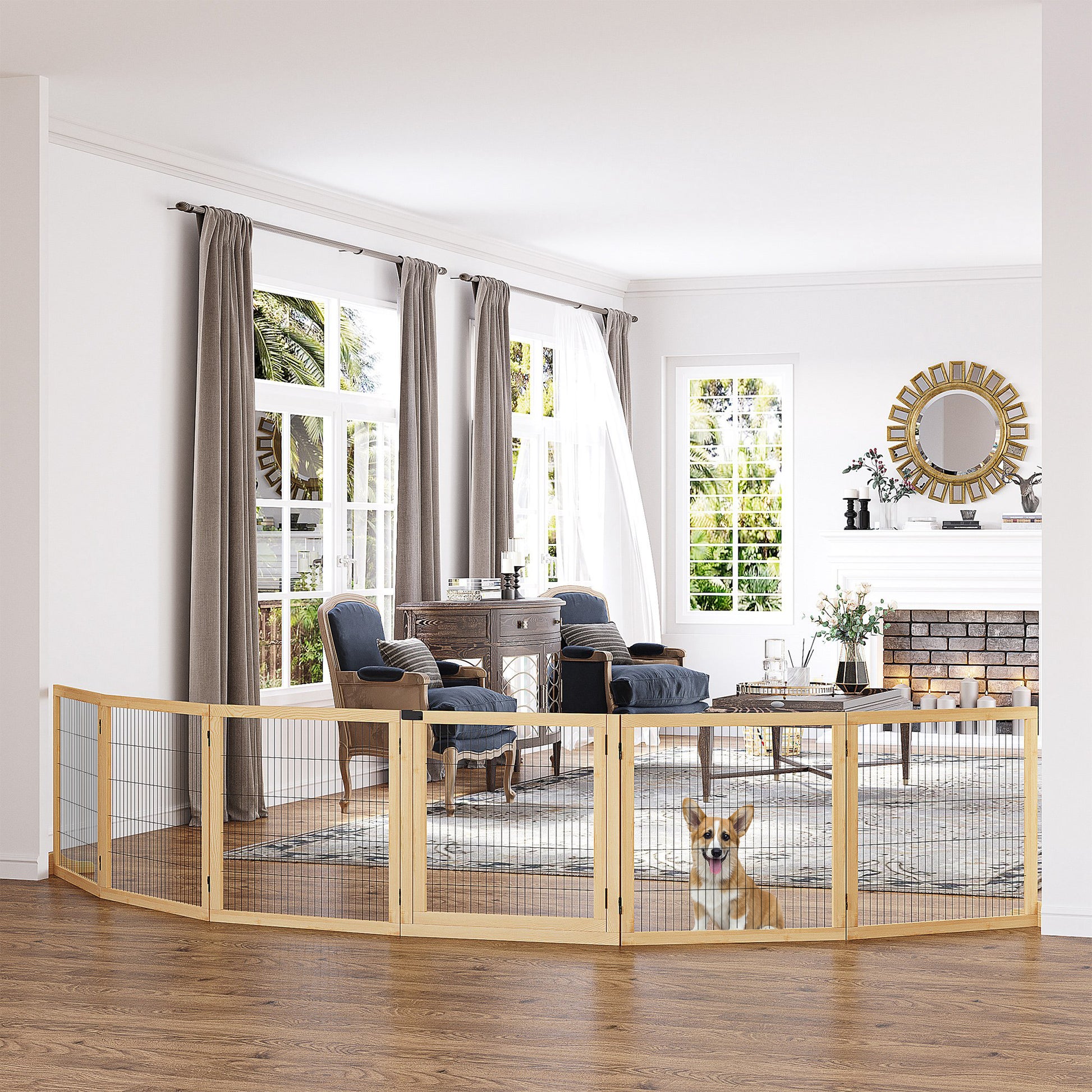 Freestanding Pet Gate 6-Panel - Wooden Dog Barrier for Doorways - Purrfect Pet Haven