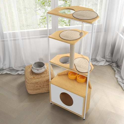 Cat Apartment With Feeding Station And Climbing Platform, Pet Furniture For Indoor Cats - Purrfect Pet Haven
