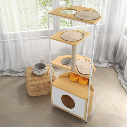 Cat Apartment With Feeding Station And Climbing Platform, Pet Furniture For Indoor Cats - Purrfect Pet Haven