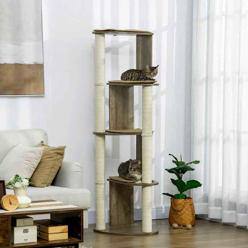 Corner Modern Cat Tree Tall For Climbing, Large Multilevel Cat Tower With Scratching Posts, Small-Fit Kitten Tower With Sisal, Cream White