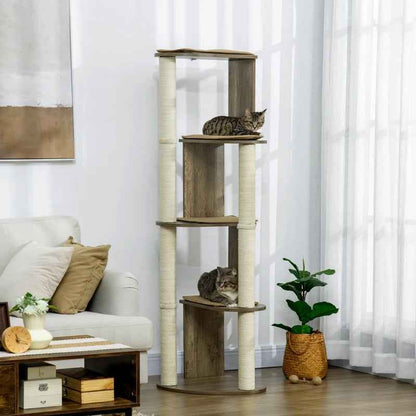 Corner Modern Cat Tree Tall For Climbing, Large Multilevel Cat Tower With Scratching Posts, Small-Fit Kitten Tower With Sisal, Cream White