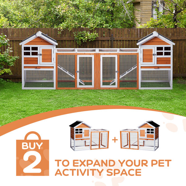 Wooden Rabbit Hutch with Run - Fir Wood with Ladder - Purrfect Pet Haven