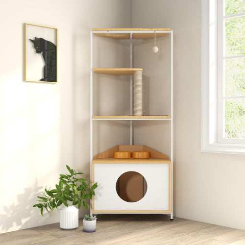 Cat Apartment With Feeding Station And Climbing Platform, Pet Furniture For Indoor Cats - Purrfect Pet Haven