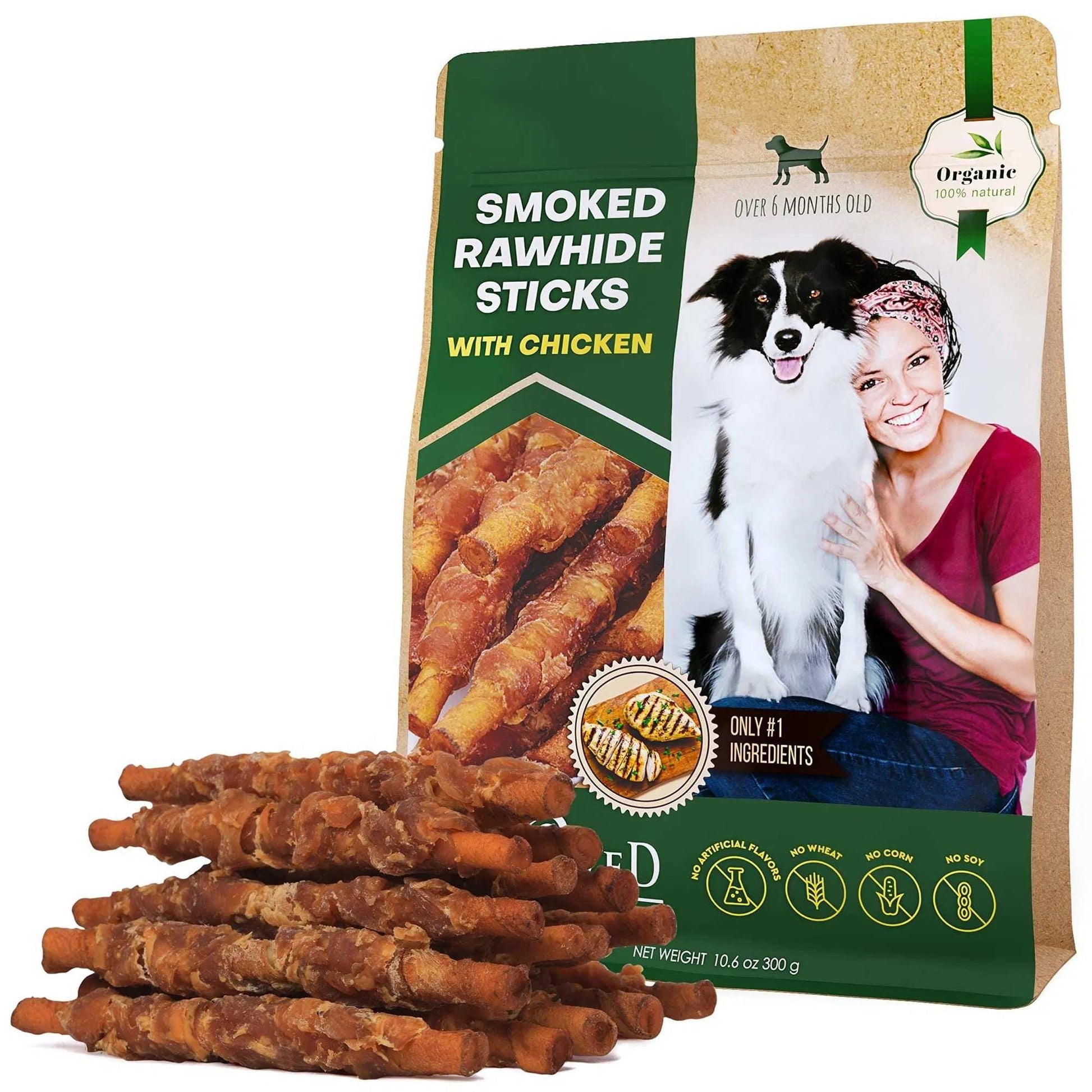 Dog Smoked Rawhide Sticks Wrapped Chicken Pet Natural Chew Treats Grain Free Organic Meat Healthy Human Grade Dried Snacks In Bulk - Purrfect Pet Haven