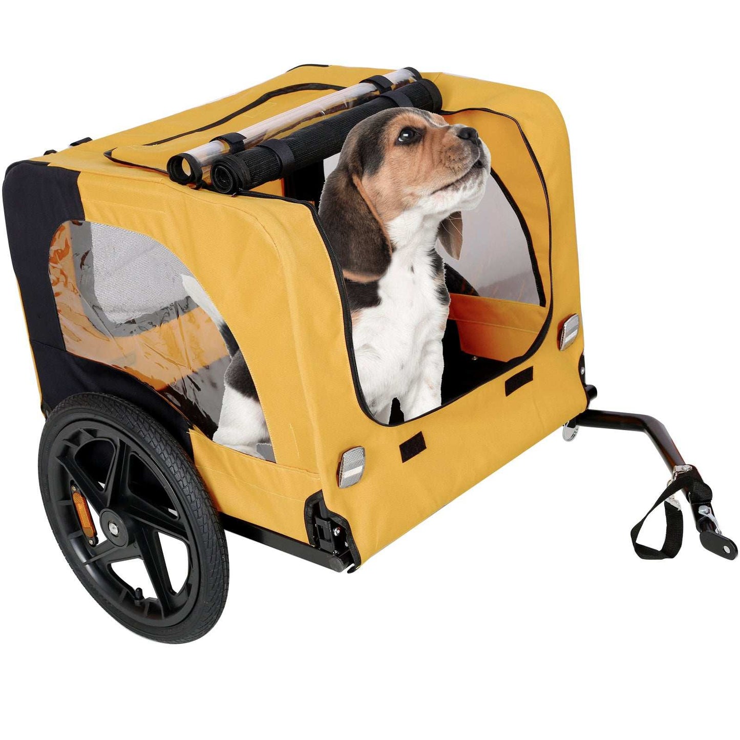Yellow Outdoor Heavy Duty Foldable Practical Pet Stroller Dog Carrier With Bicycle Tow - Purrfect Pet Haven
