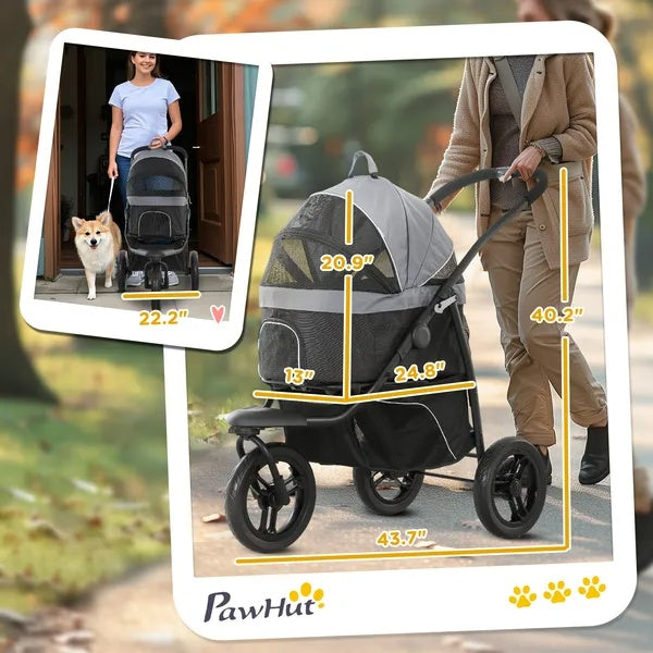 3 In 1 Pet Jogging Stroller - Small Dogs Cats Detachable Carrier - Purrfect Pet Haven