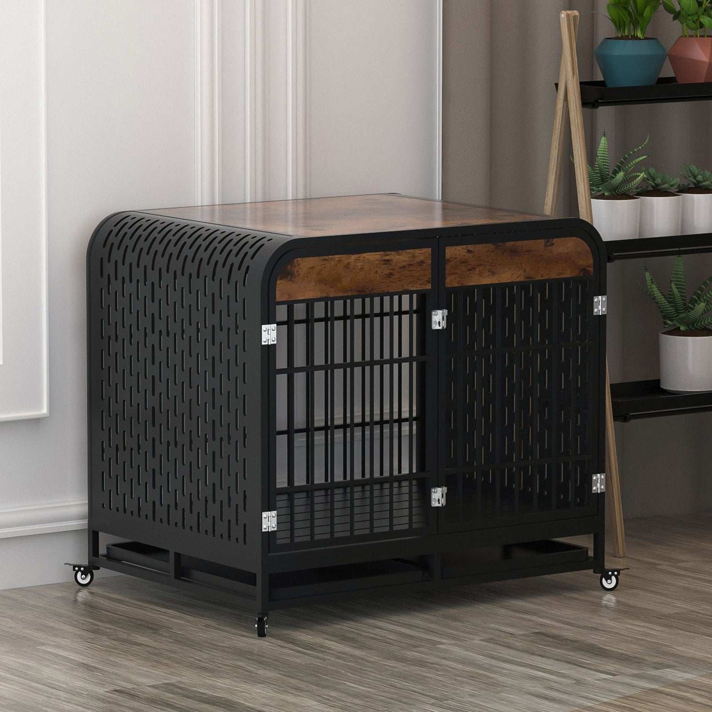 Heavy Duty 42 inch Wooden Table Top Wheeled Furniture Dog Crate - Purrfect Pet Haven