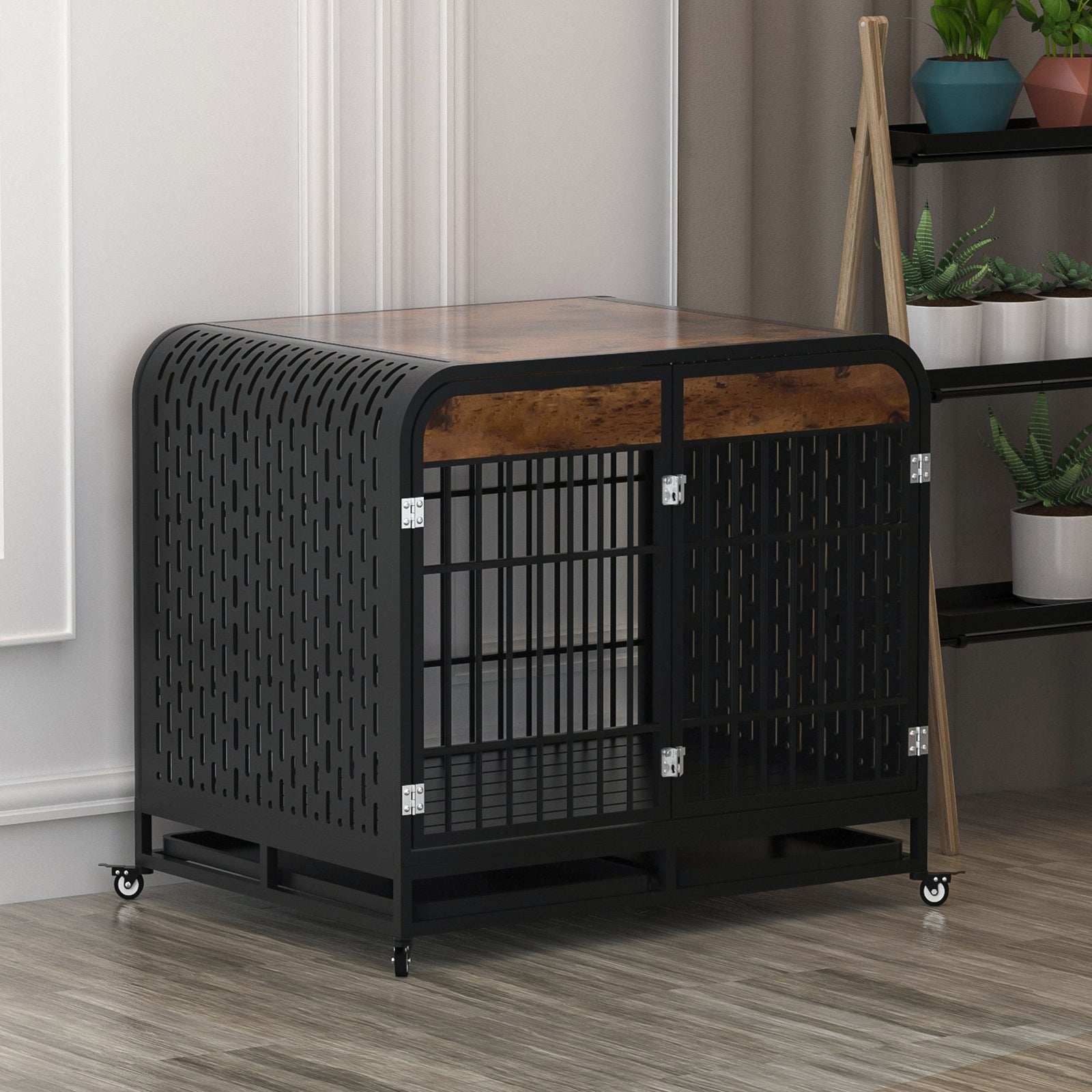 Heavy Duty 42 inch Wooden Table Top Wheeled Furniture Dog Crate - Purrfect Pet Haven