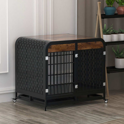 Heavy Duty 42 inch Wooden Table Top Wheeled Furniture Dog Crate - Purrfect Pet Haven