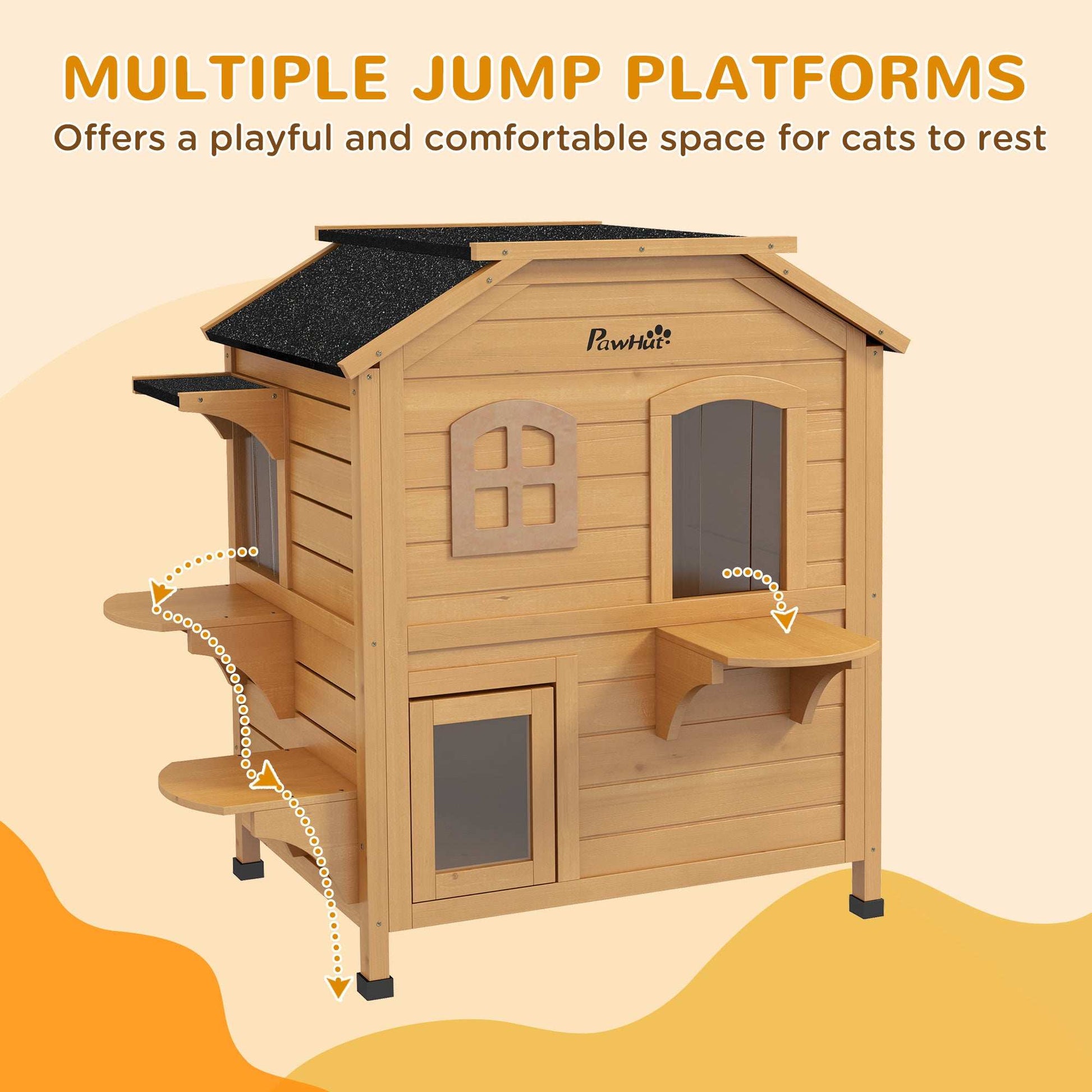 2-Story Wooden Outdoor Cat House - Feral Shelter with Escape Door - Purrfect Pet Haven