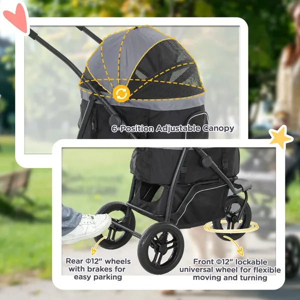 3 In 1 Pet Jogging Stroller - Small Dogs Cats Detachable Carrier - Purrfect Pet Haven