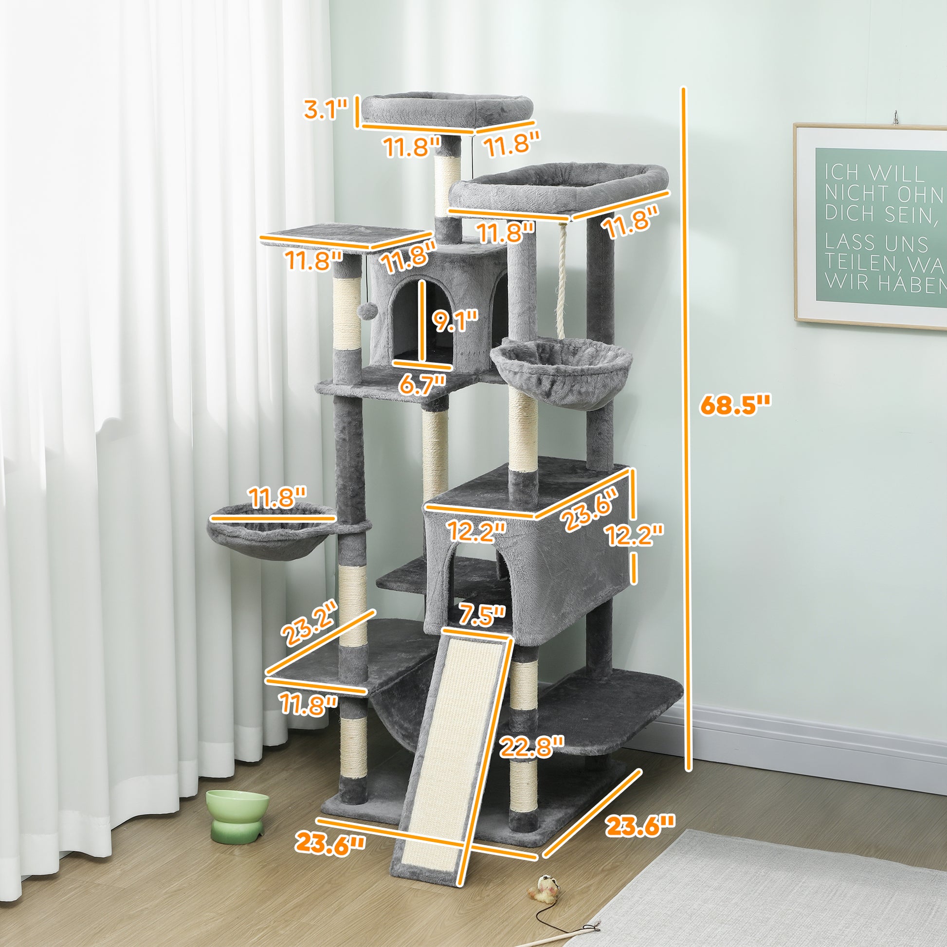 Multi-Level Cat Tower 69" - Cat Tree for Multiple Cats - Purrfect Pet Haven