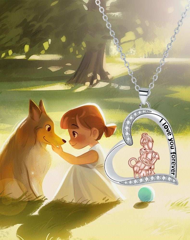 Love Heart Pendant Girl With Dog Necklace - Purrfect Pet Haven