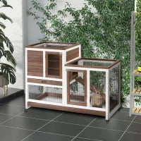 Rabbit Hutch - Elevated Wooden Cage with Wheels & Run - Purrfect Pet Haven