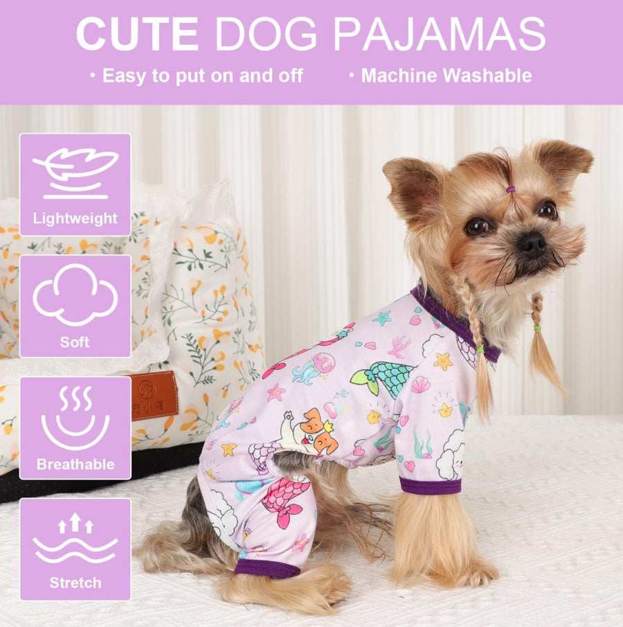 Dog Pajamas Pjs Spring Summer Dog Clothes For Small Dogs Girl Boy, Soft Stretchy Tiny Chihuahua Yorkie Puppy Clothes Doggie Onesies Cat Pet Jammies Outfit, Mermaids - Purrfect Pet Haven
