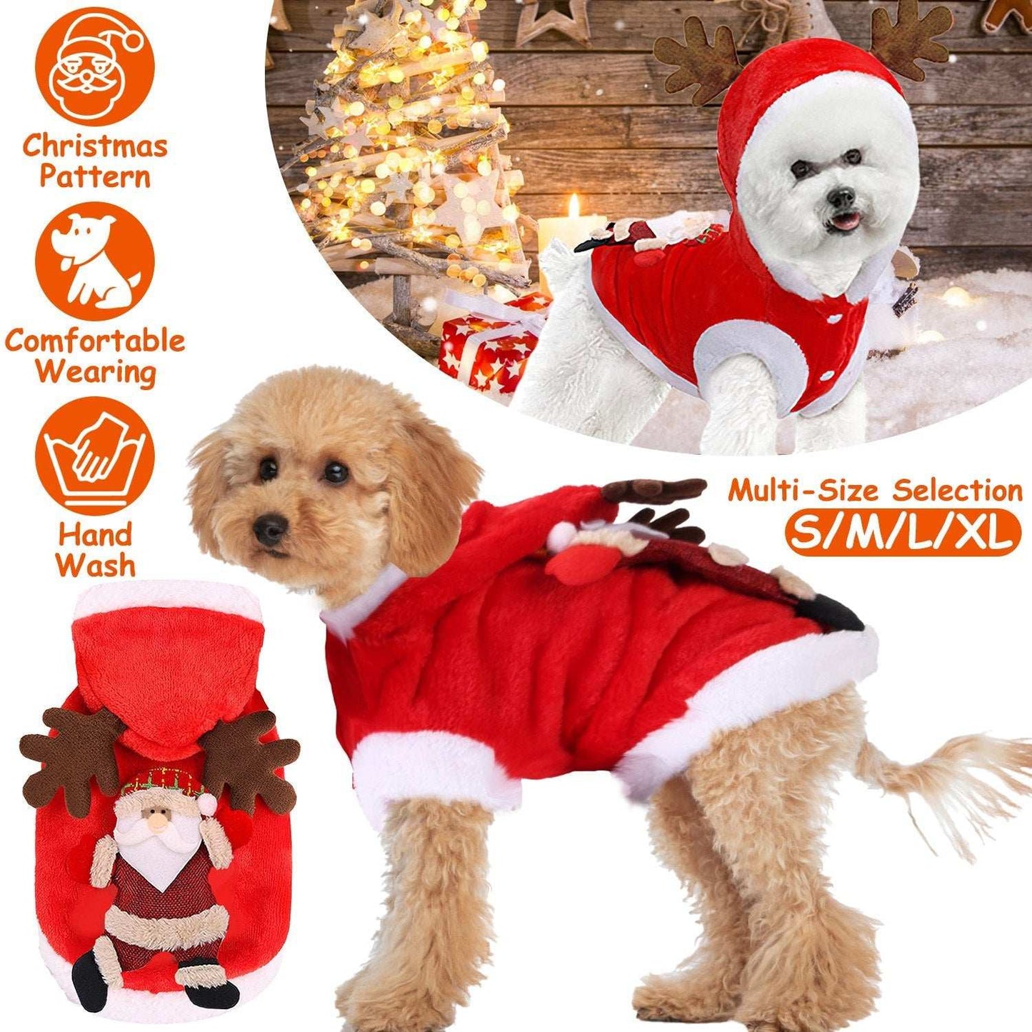 Christmas Santa Reindeer Pet Outfit - 3D Antlers - Purrfect Pet Haven