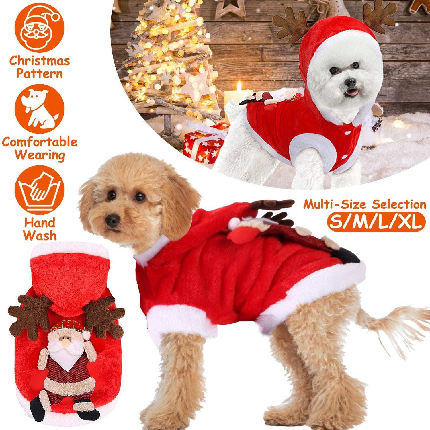 Christmas Santa Reindeer Pet Outfit - 3D Antlers - Purrfect Pet Haven