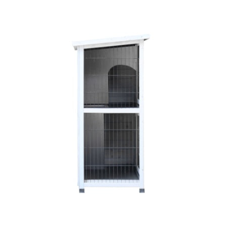 2-Story Rabbit Hutch - White with Removable Trays & Run - Purrfect Pet Haven