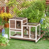 Rabbit Hutch - Elevated Wooden Cage with Wheels & Run - Purrfect Pet Haven