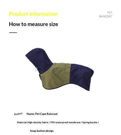 Dog Raincoat With Hood - Cape Style And Snap Closure