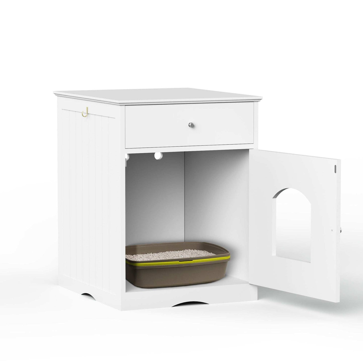 Wooden Pet House Litter Box Fence With Drawers - Purrfect Pet Haven