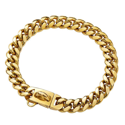 Stainless Steel Cuban Chain Lock Buckle Gold Silver Black Pet Dog Collar - Purrfect Pet Haven