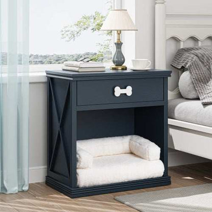 Vintage Farmhouse Small Table Pet Locker With Pet Bed and LED Lights - Purrfect Pet Haven