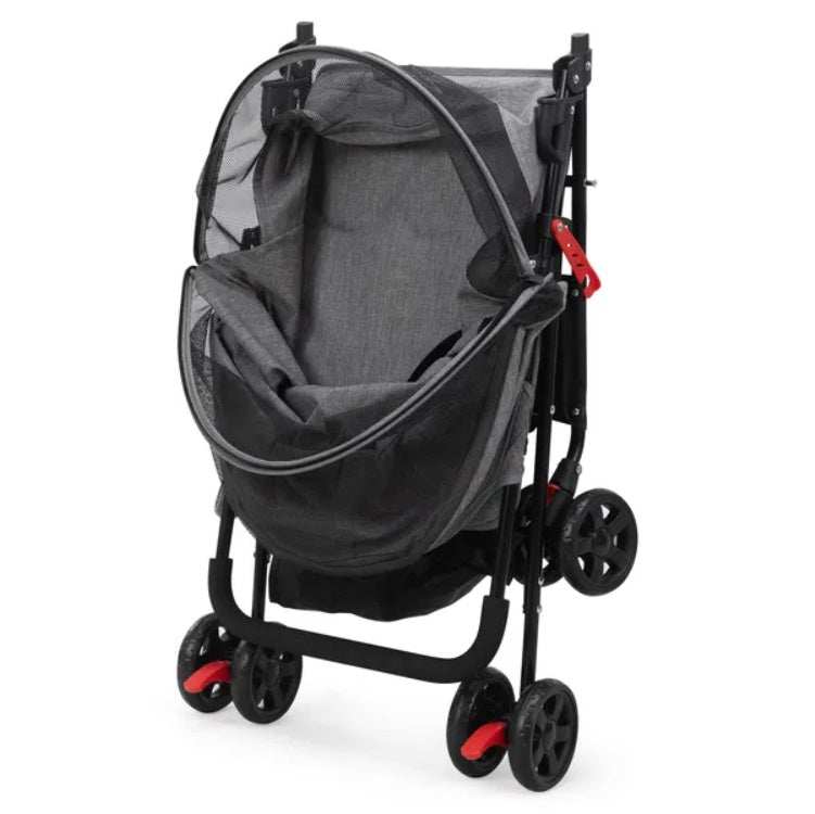 Foldable Pet Stroller, Small Dog Cat Stroller With Storage Basket For Small Puppies, Gray And Black - Purrfect Pet Haven