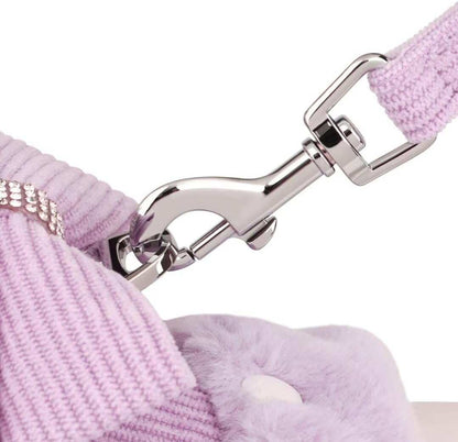Warm Fur Collar Soft Padded Small Girl Pet Harness and Leash Set with Bow Tie - Purrfect Pet Haven