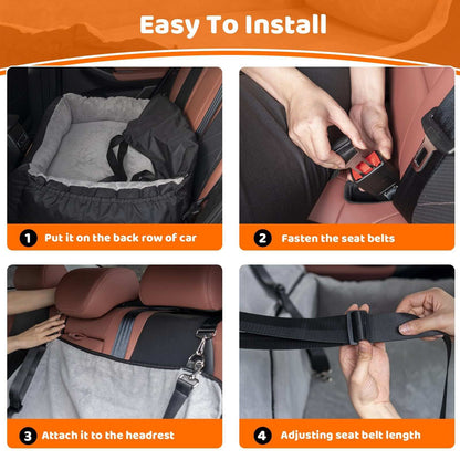 Coral Fleece Dog Booster Seat, Pet Travel Bed With Storage And Clip-on Leash, For Large Dogs 70 Lbs Or 2 Medium,Small Dogs - Purrfect Pet Haven