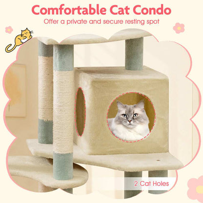 Multi-Level 61 Inch Aesthetic Floral Kitten Tower With Flower-Shaped Perch - Purrfect Pet Haven