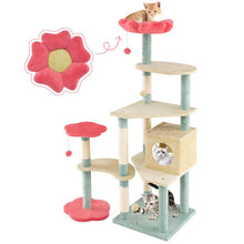 Multi-Level 61 Inch Aesthetic Floral Kitten Tower With Flower-Shaped Perch - Purrfect Pet Haven