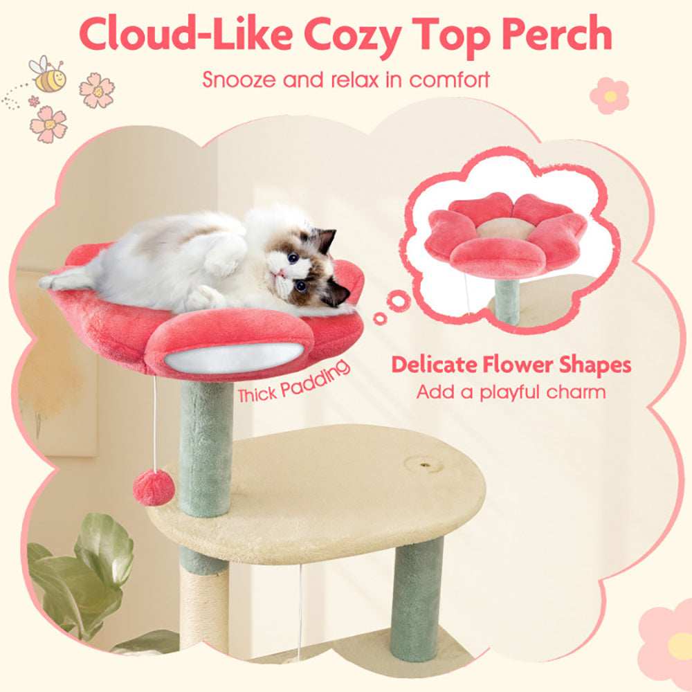 Multi-Level 61 Inch Aesthetic Floral Kitten Tower With Flower-Shaped Perch - Purrfect Pet Haven