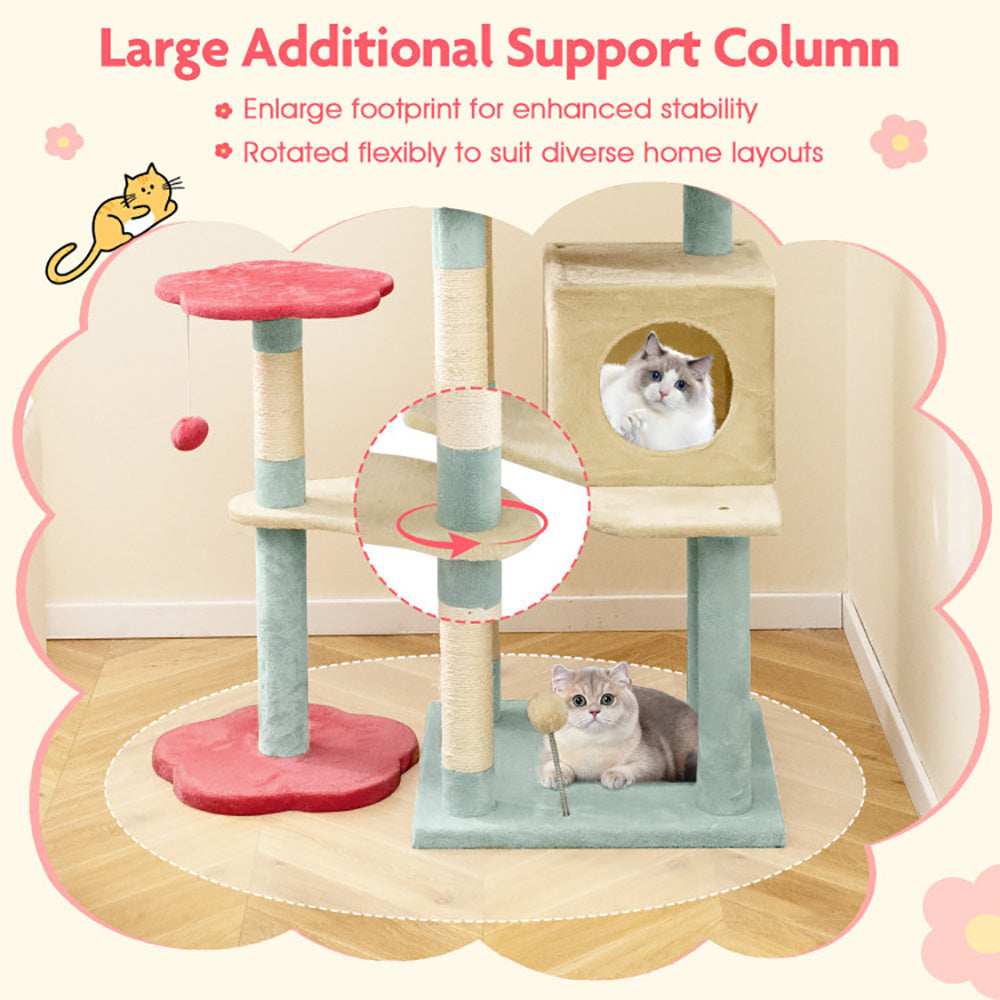 Multi-Level 61 Inch Aesthetic Floral Kitten Tower With Flower-Shaped Perch - Purrfect Pet Haven