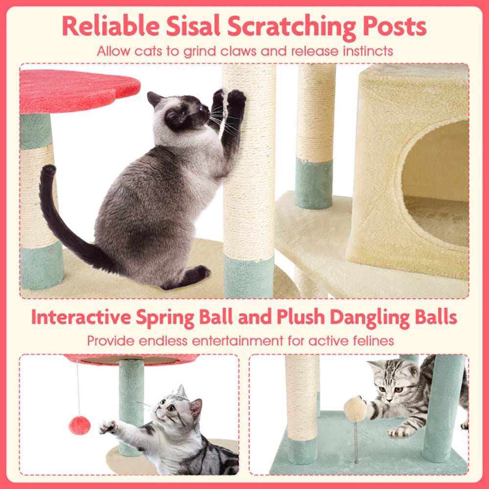 Multi-Level 61 Inch Aesthetic Floral Kitten Tower With Flower-Shaped Perch - Purrfect Pet Haven