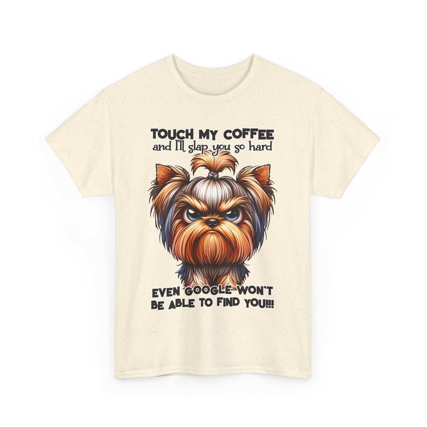 Printify Funny Dog Graphic T-Shirt with humorous coffee warning and angry dog illustration