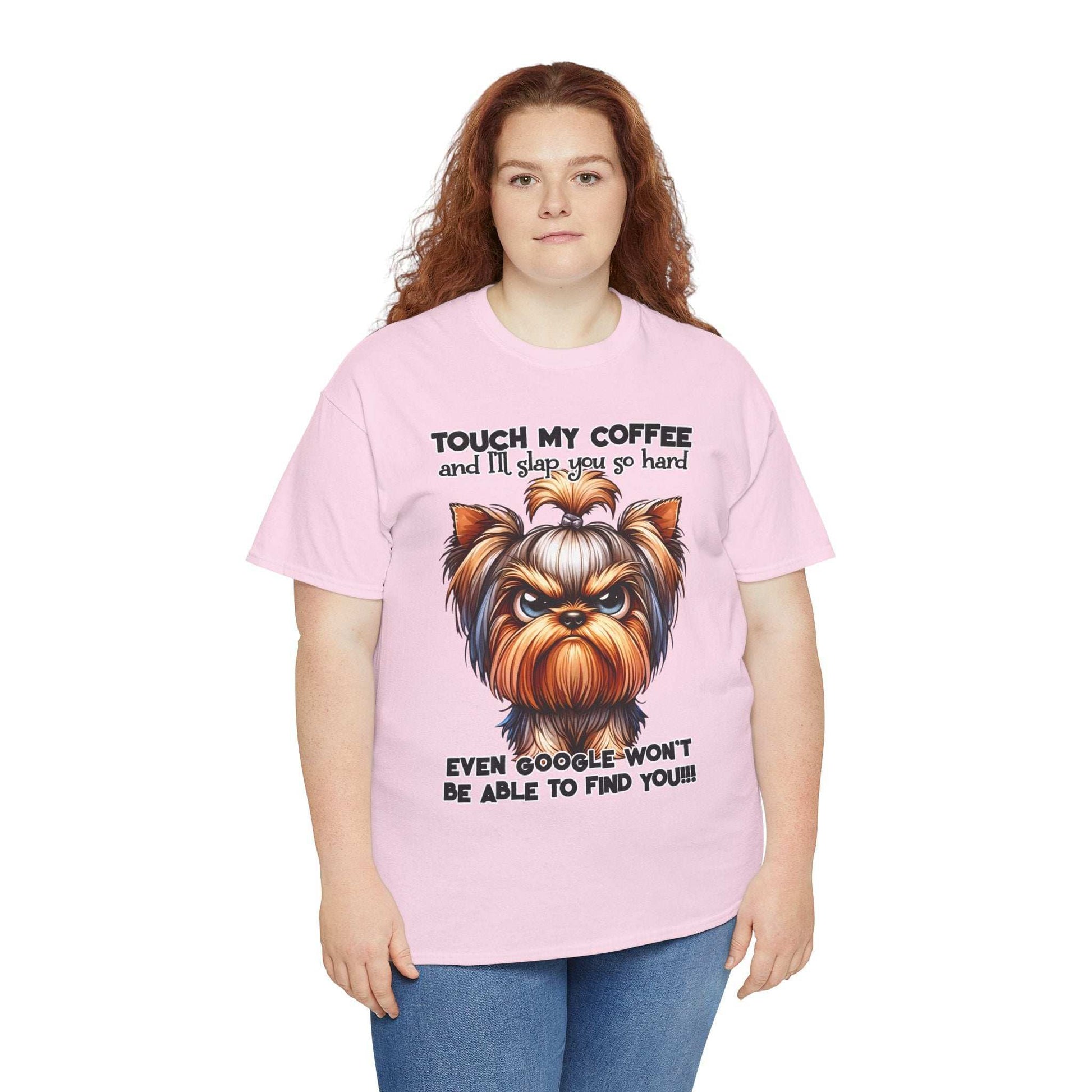 Funny Dog Graphic T-Shirt with humorous dog illustration and bold text on light pink Printify tee