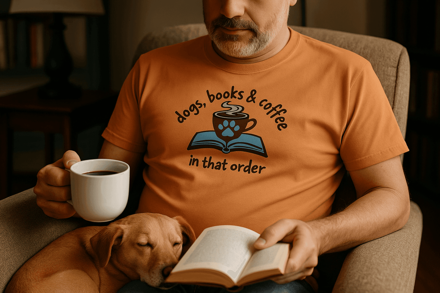 Dogs Books Coffee T-Shirt - Literary Pet Parent Lifestyle - Purrfect Pet Haven