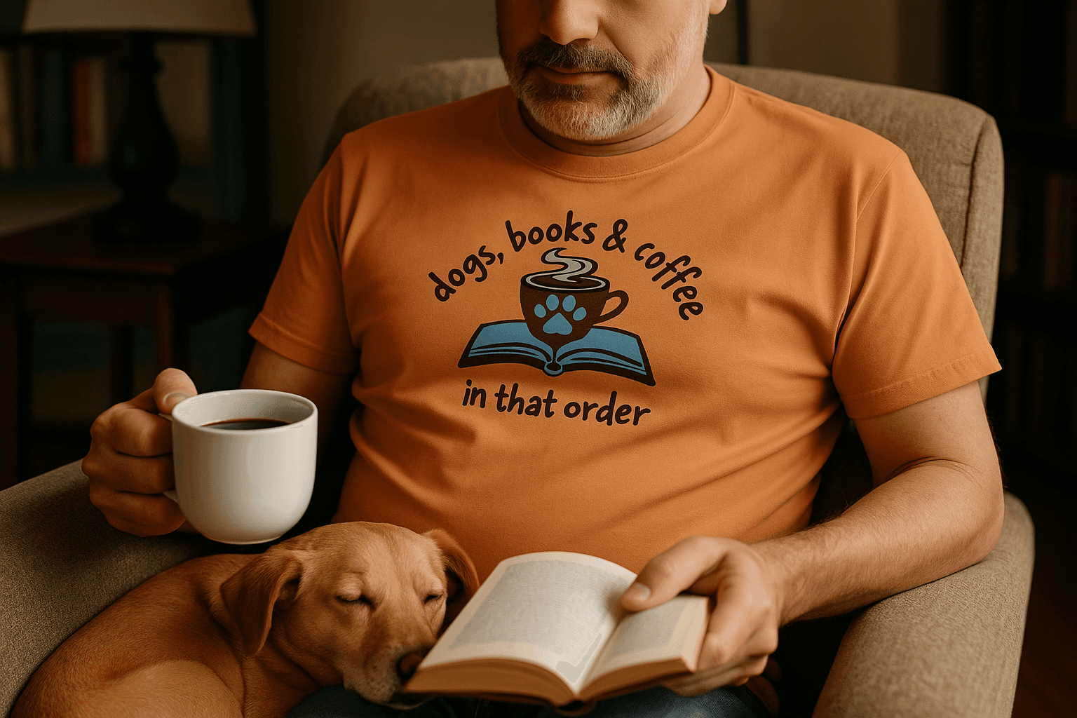 Dogs Books Coffee T-Shirt - Literary Pet Parent Lifestyle - Purrfect Pet Haven